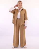 Linen wide leg trouser - Camel