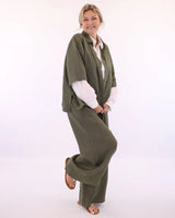 Linen wide leg trouser- Deep Olive