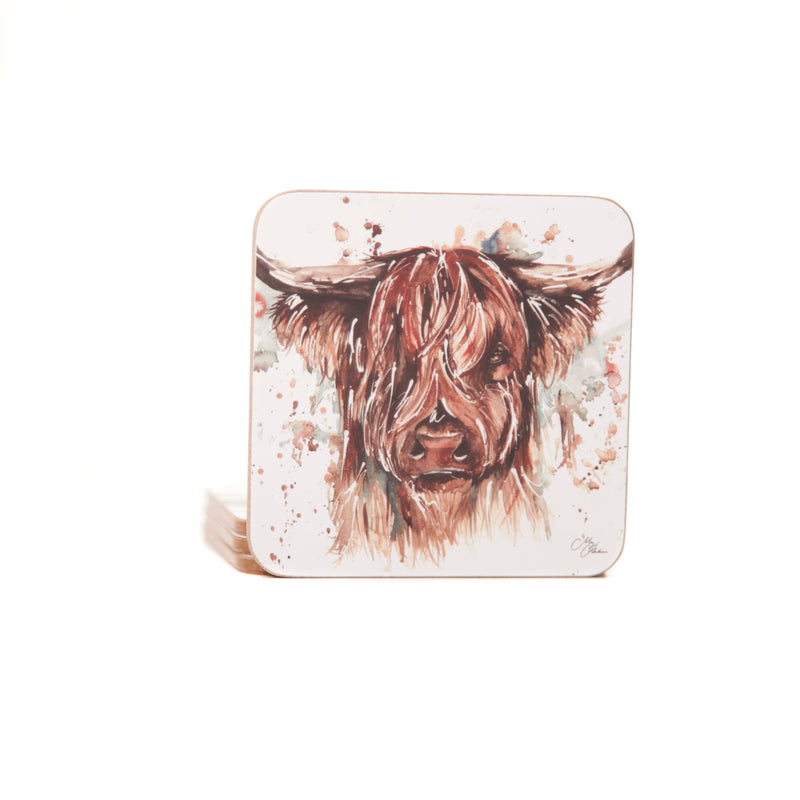 Meg Hawkins 'The Hebrides' Highland Cow Watercolour Design Coasters set of 4