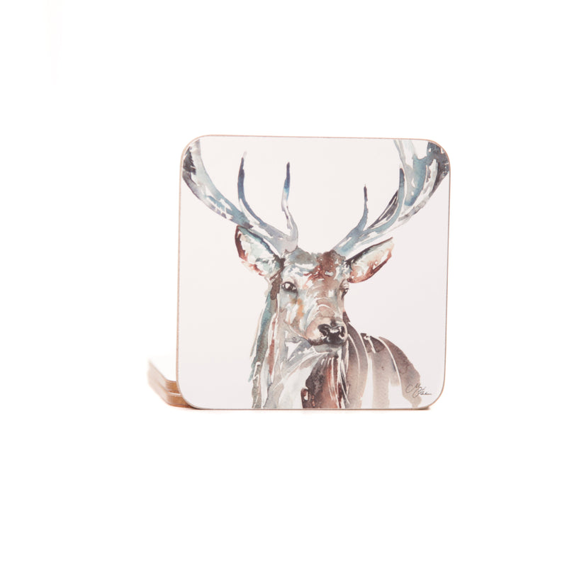 Meg Hawkins 'The Highlands' Stag Watercolour Design Set of 4 Coasters