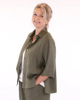 Linen Swing shacket - Deep Olive