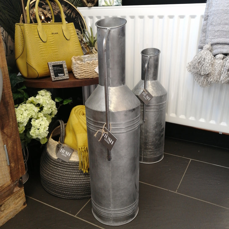 Large Rustic Grey Metal Vase