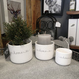 Set of 3 "Home" White Cermaic Pots