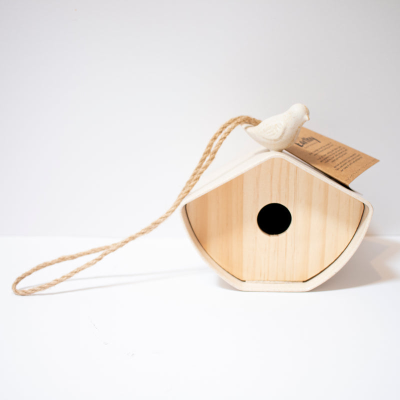 Earthy Anthracite Bamboo Japandi Birdhouse