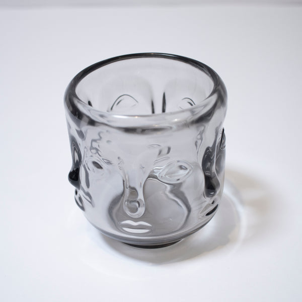 Grey Glass Face Candle Holder