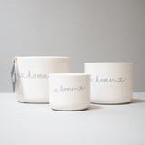 Set of 3 "Home" White Cermaic Pots